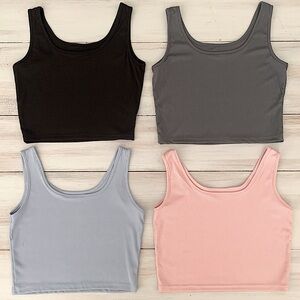 NEW YOGA Sports Cami Black Gray Blue Pink Ribbed Workout Crop Tank Tops Medium